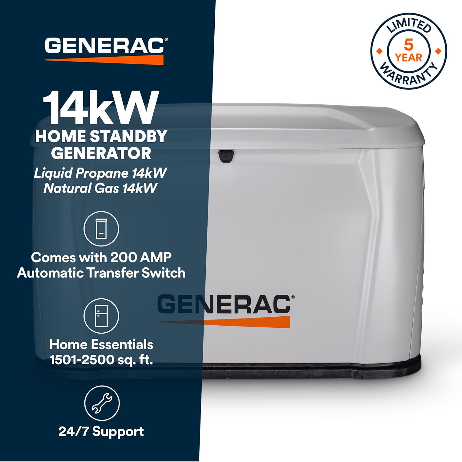 Generac 14kW Standby Generator w/200 amp Transfer Switch 7323