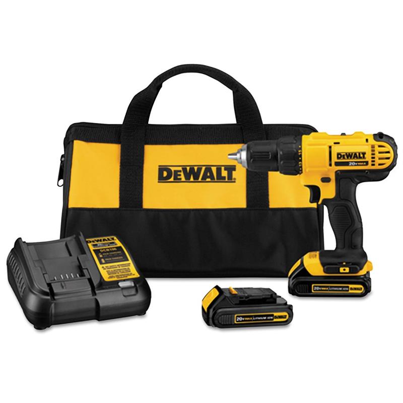 Dewalt 20V MAX Cordless Lithium-Ion 1/2 inch Compact Drill Driver Kit #DCD771C2