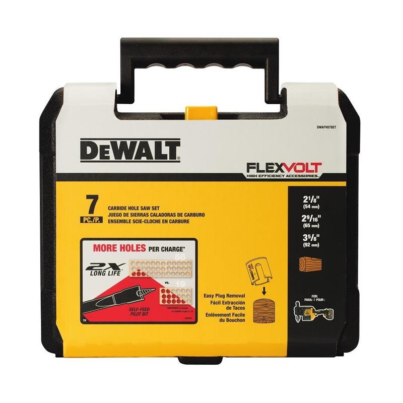 Dewalt FLEXVOLT 7 pc Carbide Wood Drilling Hole Saw Kit (2 1/8", 2 9/16", 3 5/8") #DWAFV07SET