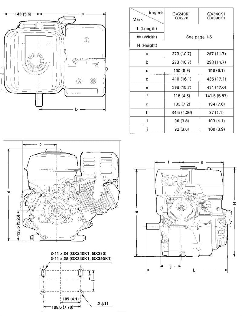 Honda Horizontal Engine 8.5 Net HP OHV ES 1" x 3-1/2" #GX270-PAE2