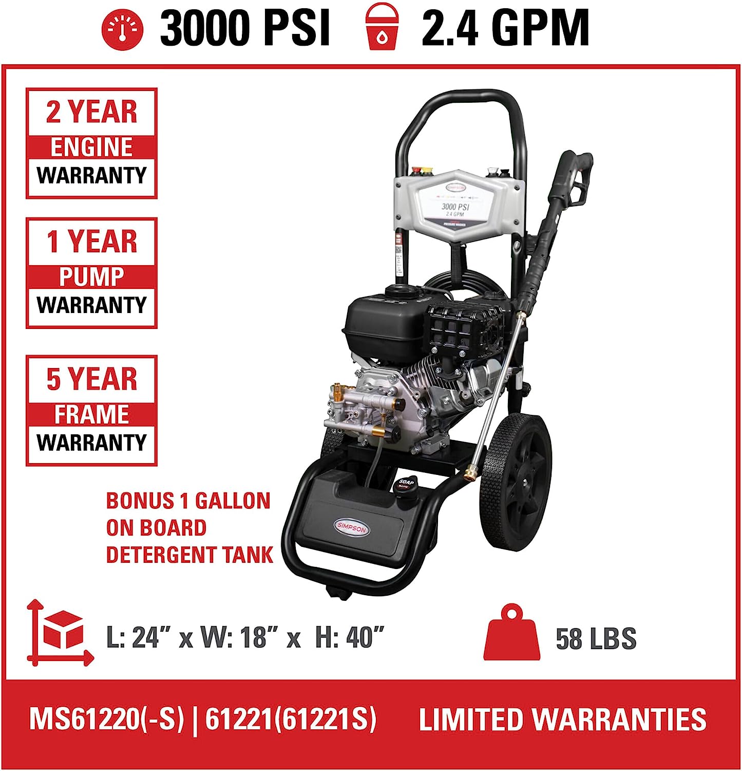 Simpson Megashot MS61221 3000-PSI Gas Pressure Washer with CRX210 OHV Engine
